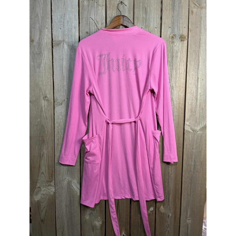 Juicy Couture Pink Ribbed Rhinestone Logo Robe Sleepwear Women Medium 1074-118